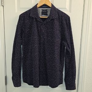 Denim & Flower Large Navy Shirt with Pink Floral Print